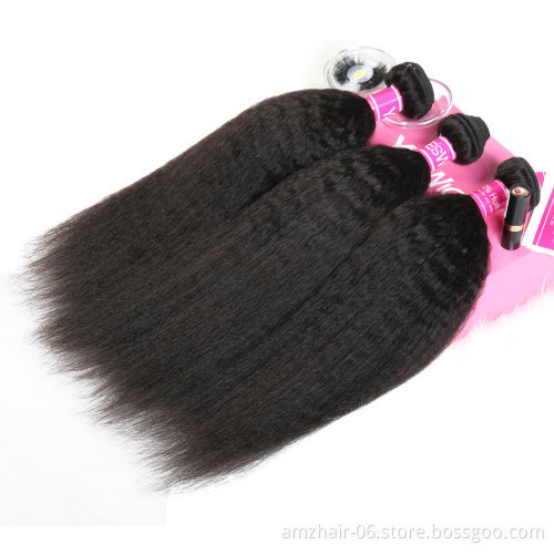 Amzhair 10A Grade Double Weft Human Hair Weave Wholesale Raw Brazilian Yaki Straight Cuticle Aligned Human Hair Extension Bundle